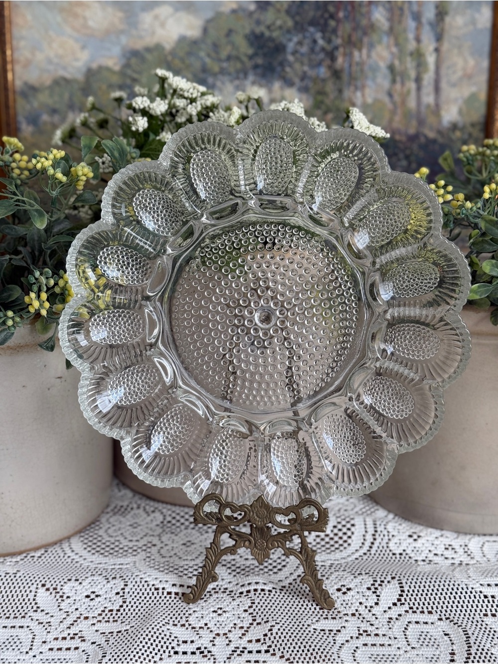 Indiana Glass Clear Hobnail Egg Plate